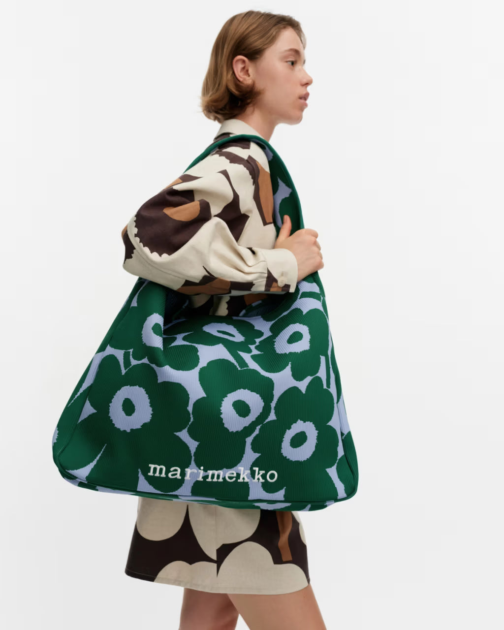 Marimekko olkalaukku Knitted Bag Large Unikko, vihreä kuosi