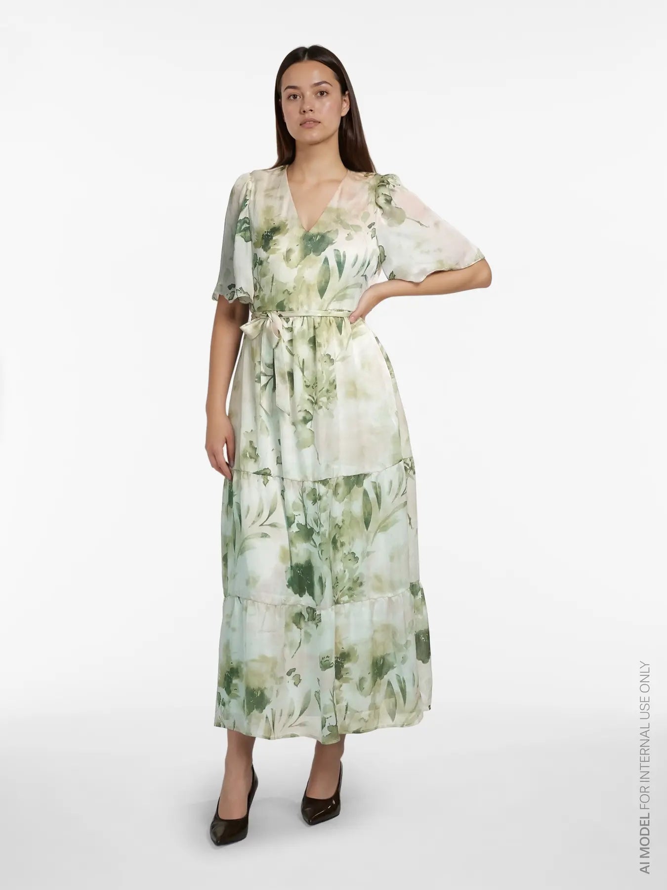 Vila mekko VIMolina V-Neck 2/4 Ankle Dress, Birch Molina