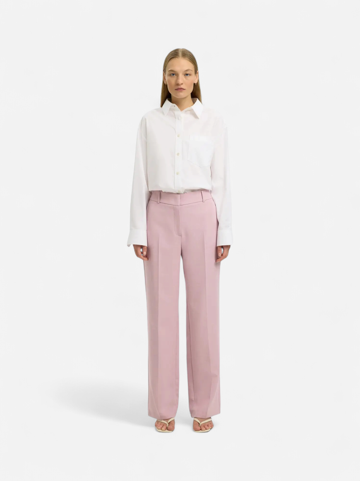 Selected Femme naisten housut AD-SLFRITA MW Wide Pant Mel, vaaleanpunainen - Kekäle.fi