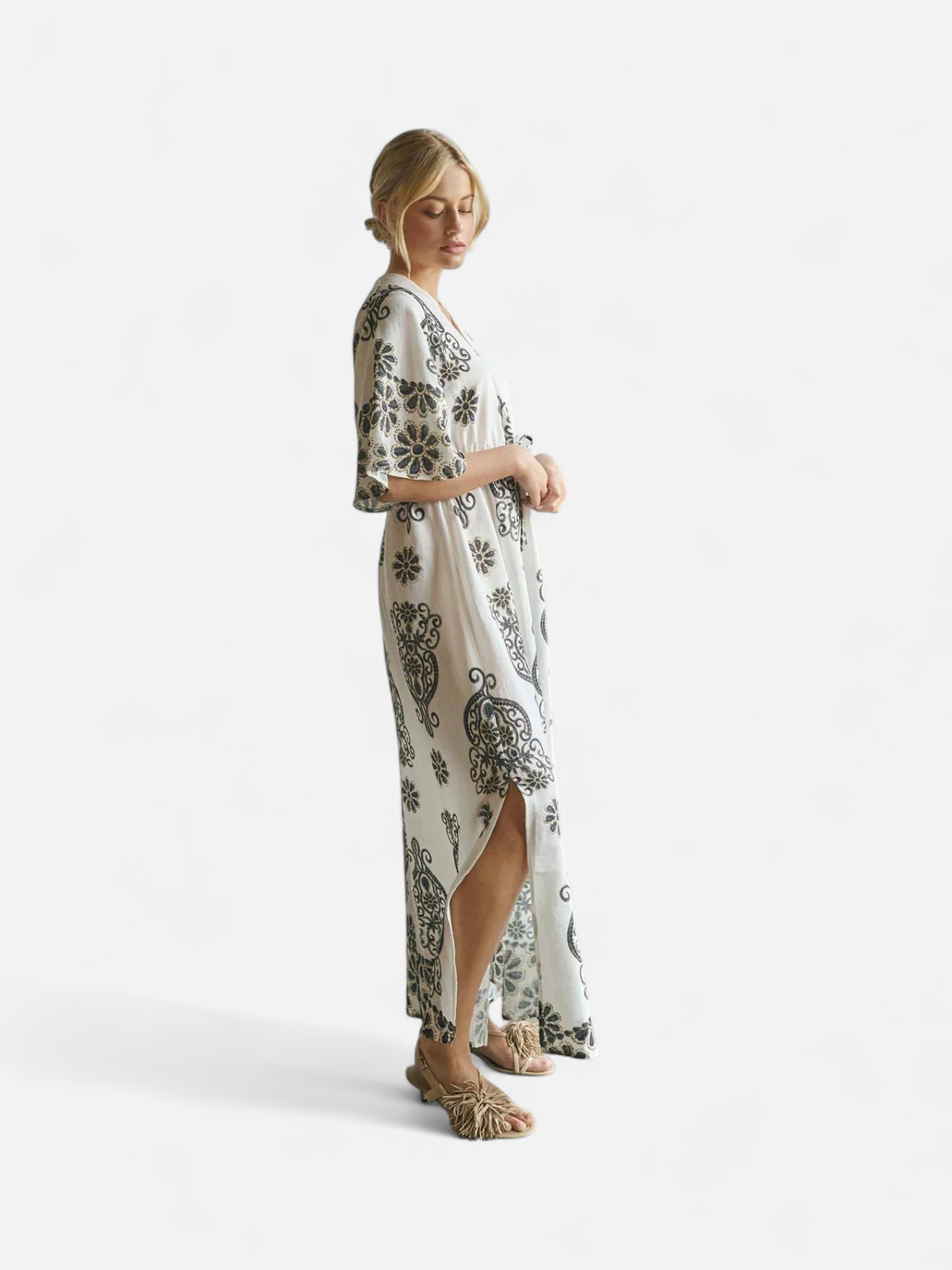 Isay mekko Ane Long Dress, ruskea kuosillinen - Kekäle.fi