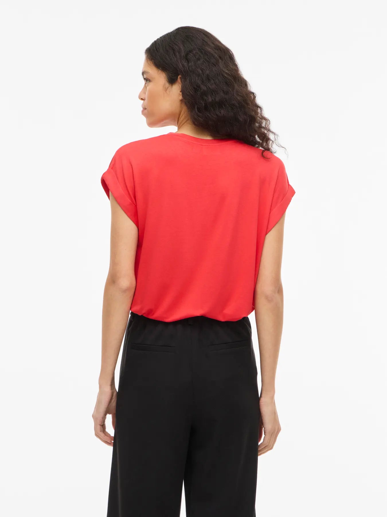 Vila naisten paita Viellette S/S Satin Top, Hibiscus