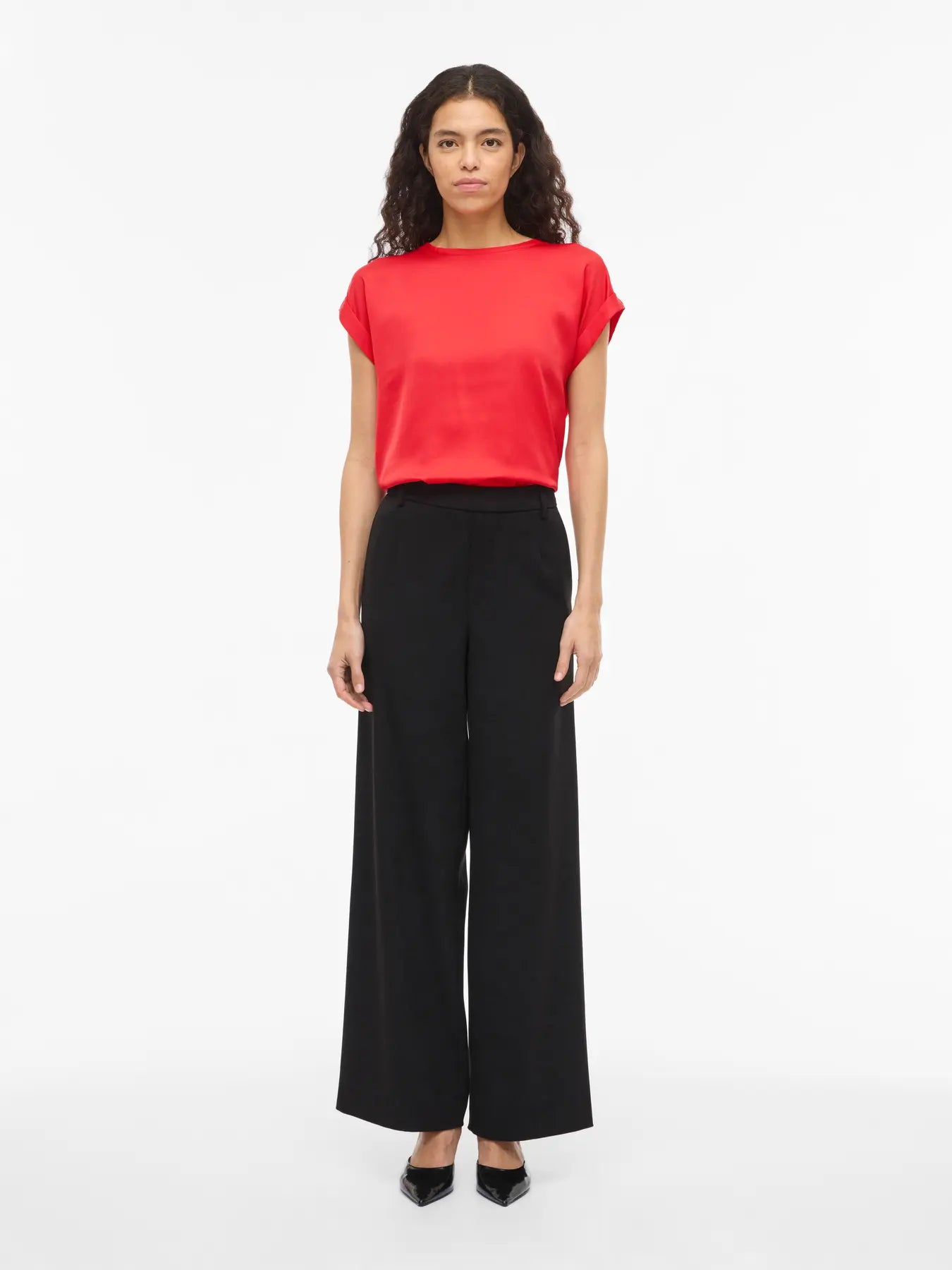 Vila naisten paita Viellette S/S Satin Top, Hibiscus