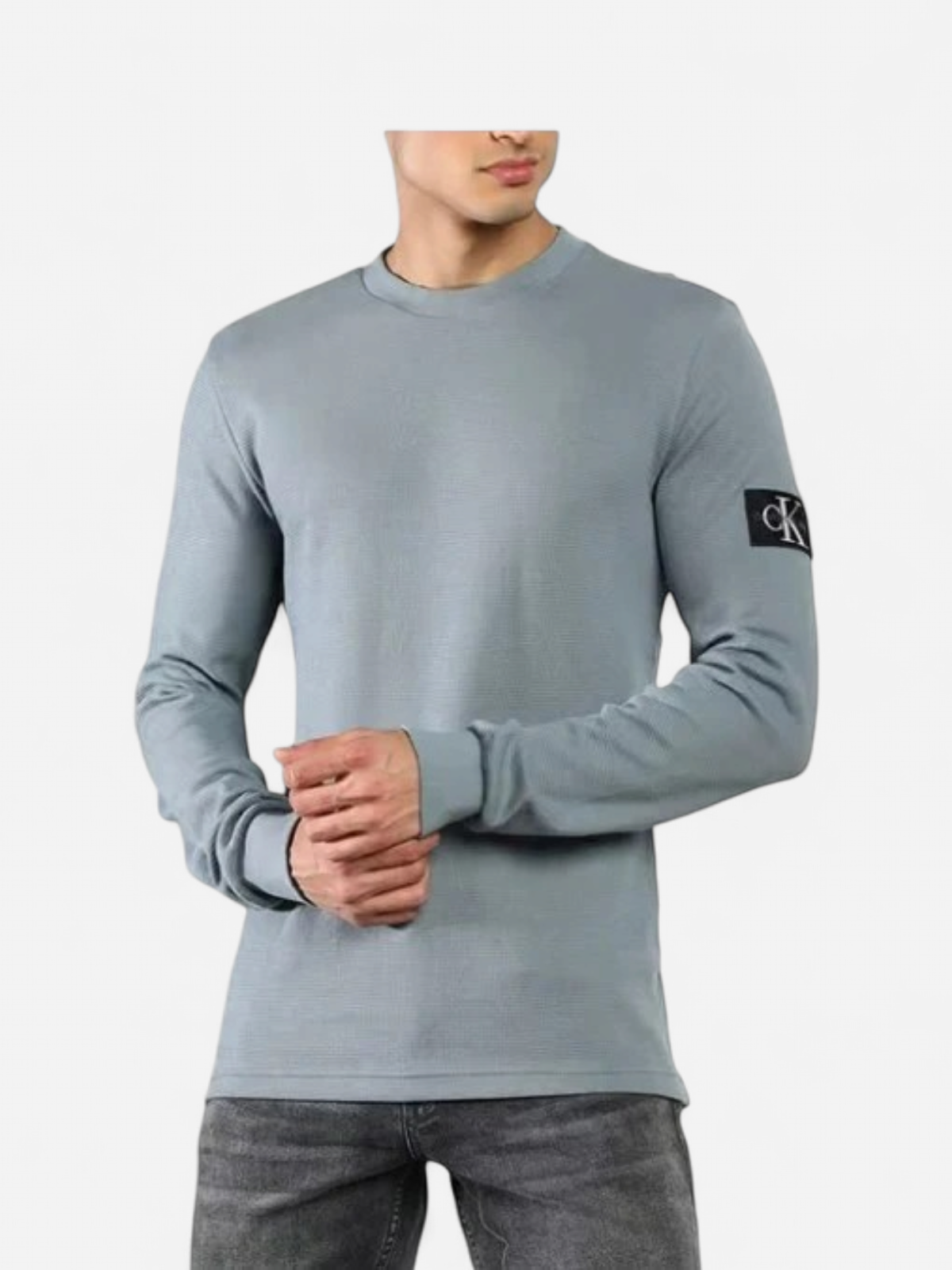 Calvin Klein Jeans miesten pitkähihainen paita Badge Waffle Tee, harmaa - Kekäle.fi