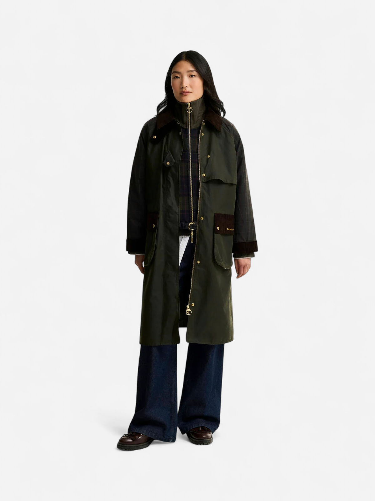 Barbour naisten välikausitakki Kirklees Checked Waxed Jacket, Khaki - Kekäle.fi