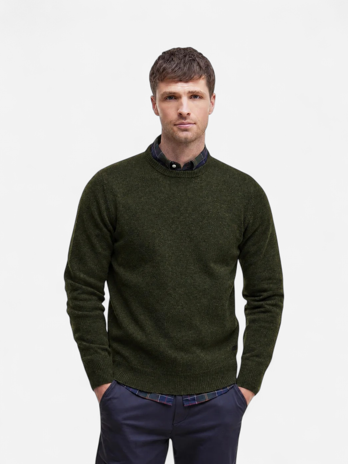 Barbour miesten neulepusero Essential Patch Crew, khaki - Kekäle.fi