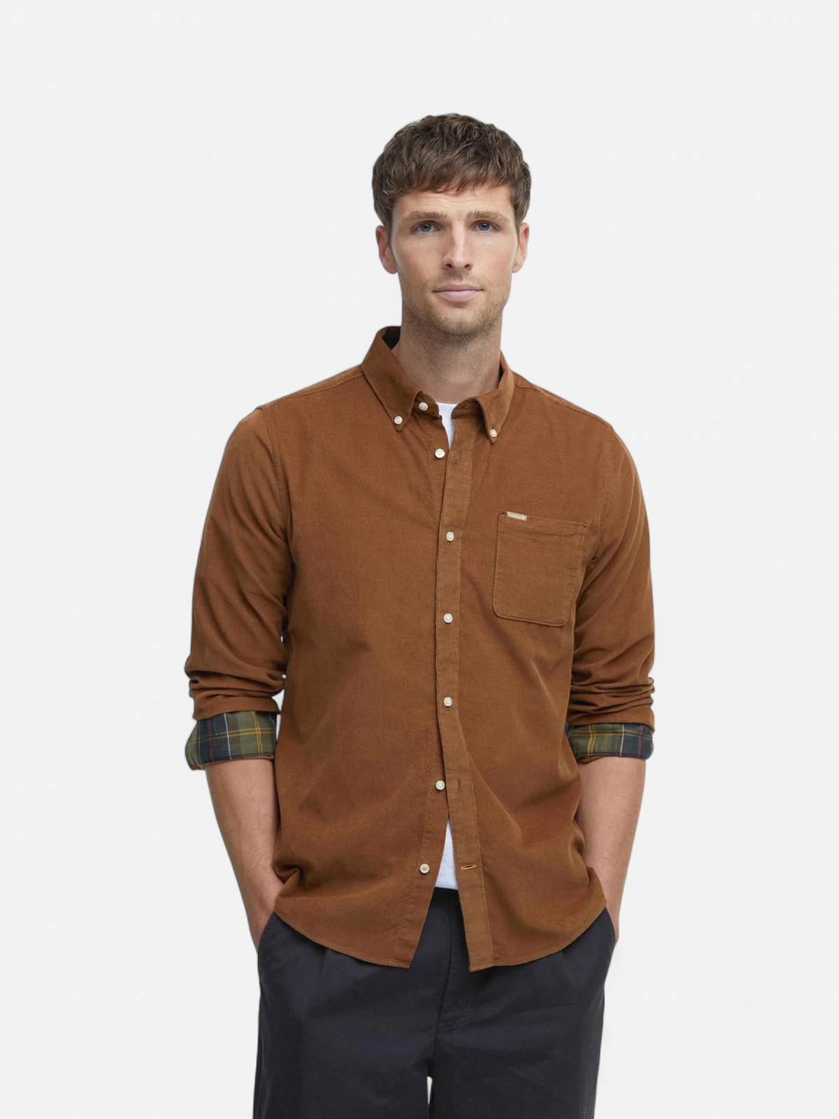 Barbour Miesten Kauluspaita Ramsey Tailored Cord Shirt KONJAKINRUSKEA - Kekäle.fi