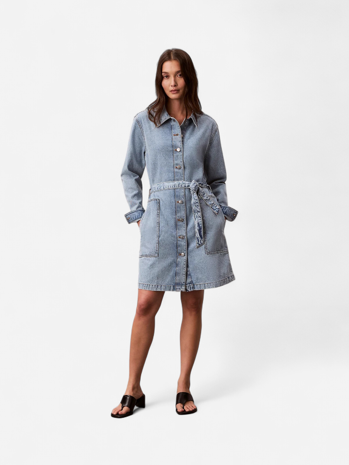 Calvin Klein Jeans naisten farkkumekko Belted Denim Mini Dress Coastel, sininen - Kekäle.fi