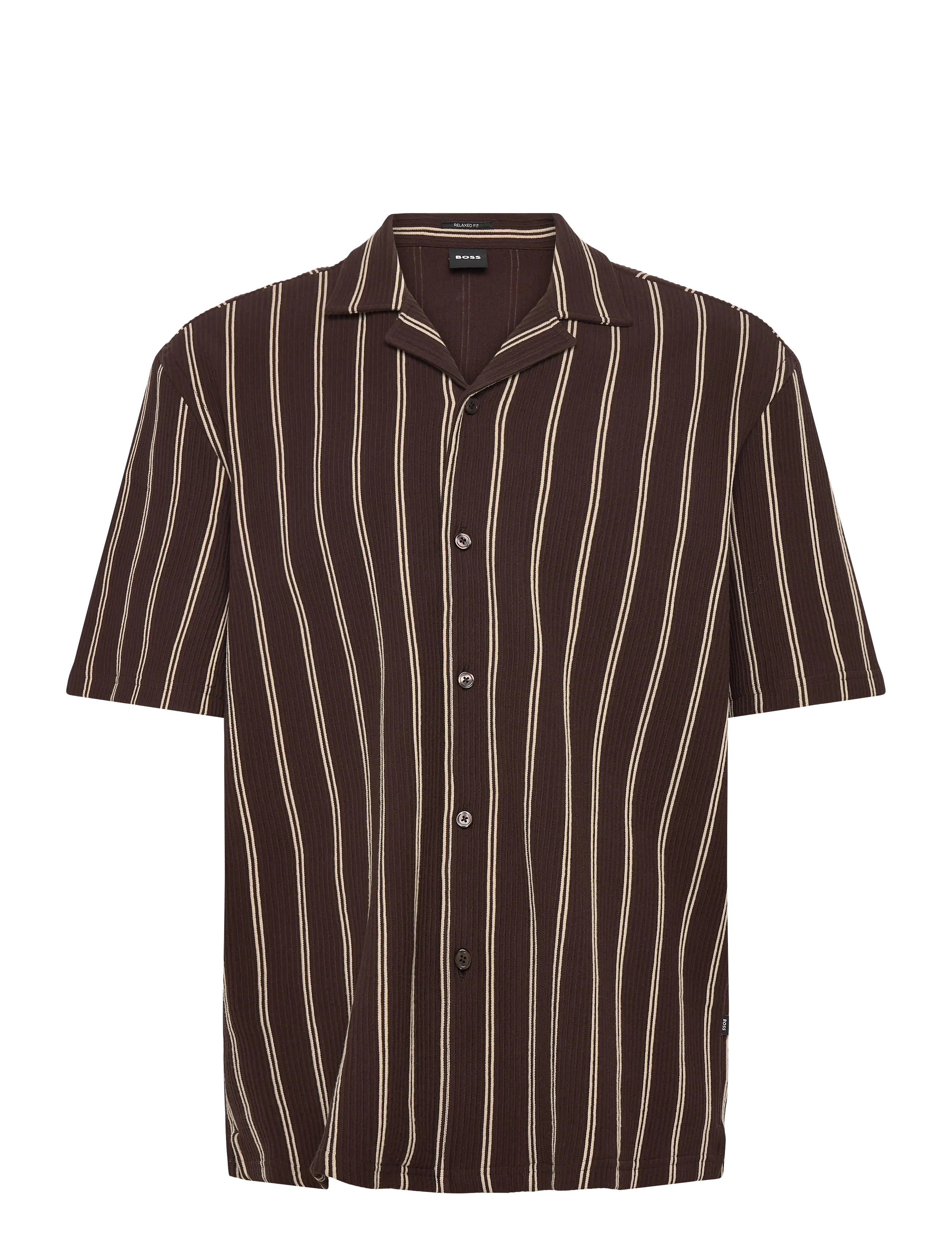 Hugo Boss lyhythihainen kauluspaita C-Lars-Camp-B-262 Cuban Shirt, ruskea kuosillinen