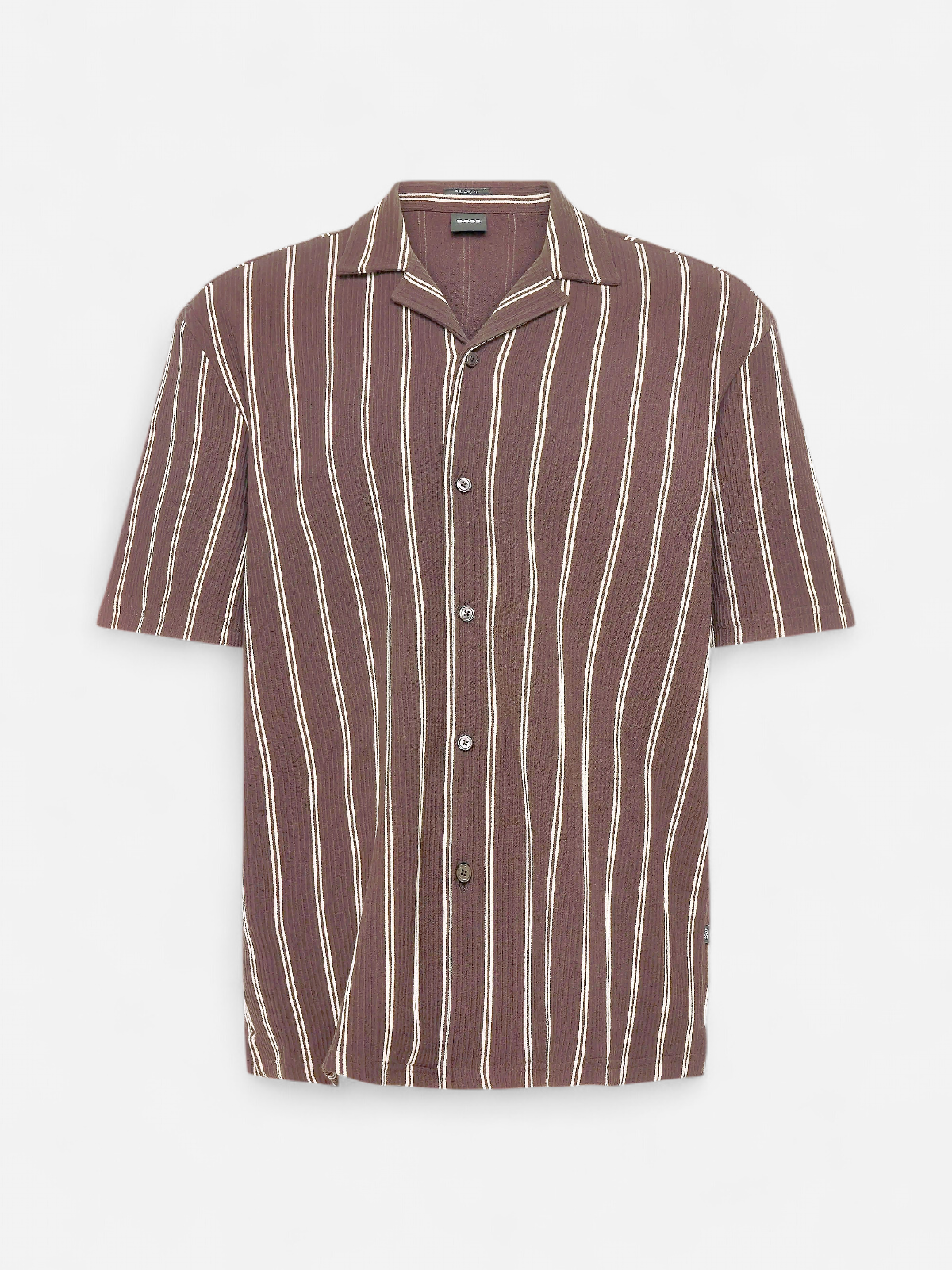 Hugo Boss lyhythihainen kauluspaita C-Lars-Camp-B-262 Cuban Shirt, ruskea kuosillinen - Kekäle.fi