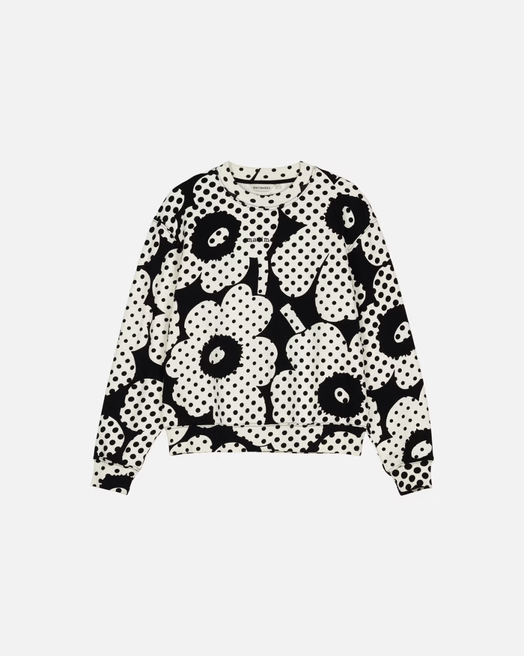 Marimekko naisten collegepaita Leiot Unikko Kioski, musta kuosi