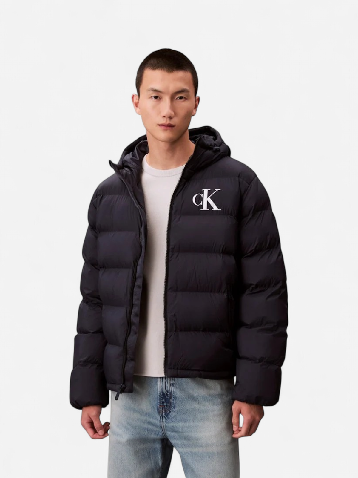 Calvin Klein Jeans miesten Puffertakki, LS NYLON MONOGRAM PUFFER JACKET Tummansininen - Kekäle.fi