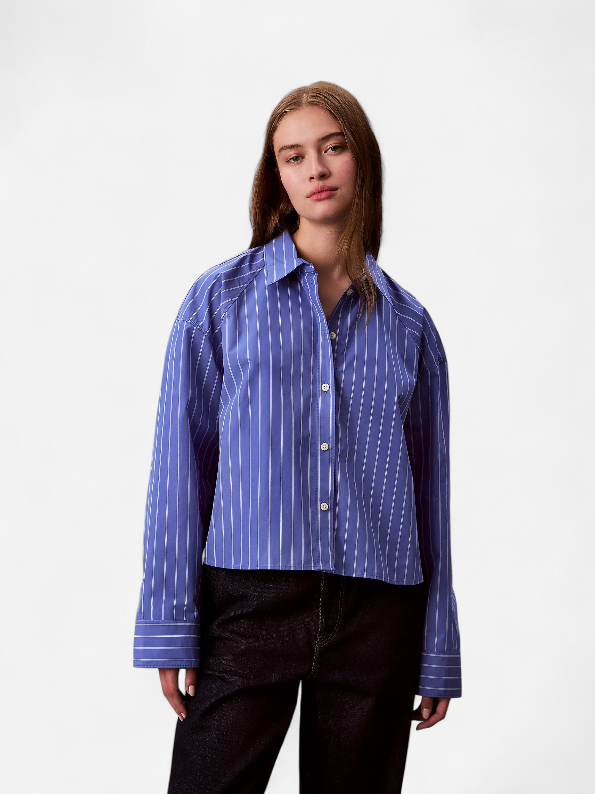 Calvin Klein Jeans naisten pusero, YD STRIPE BOXY CROPPED SHIRT Raidallinen Sininen - Kekäle.fi