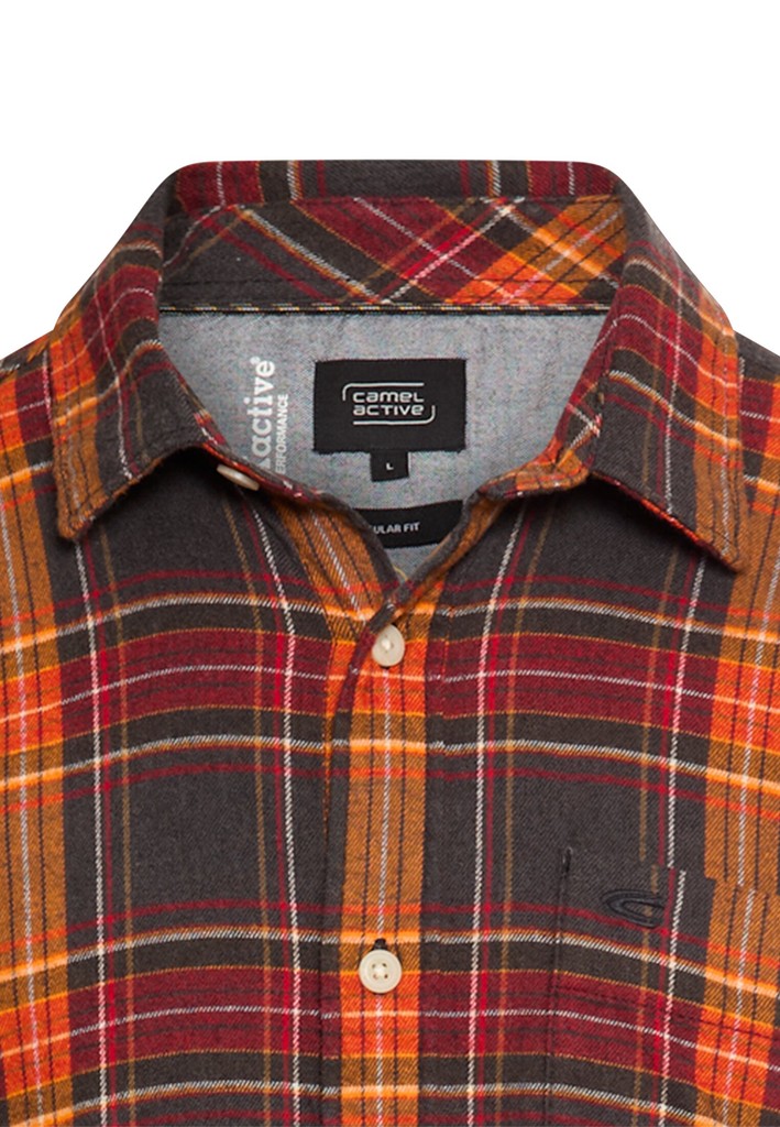 Camel Active miesten Kauluspaidat pitkähihaiset fleXXXactive® Long-sleeved shirt made of lightweight flannel, oranssi