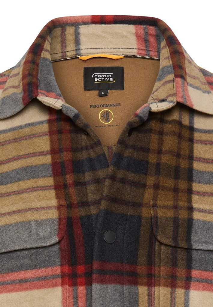 Camel Active miesten paitatakki Checked Fleece Overshirt, Sepia Brown