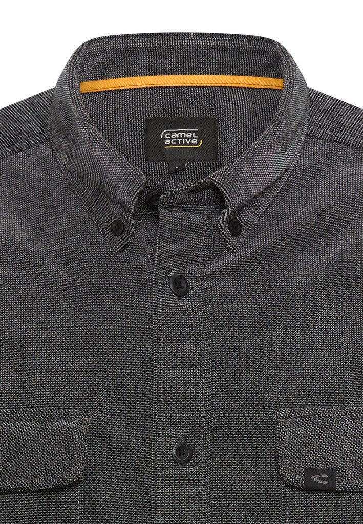 Camel Active miesten kauluspaita Corduroy shirt with 2-way stretch, musta