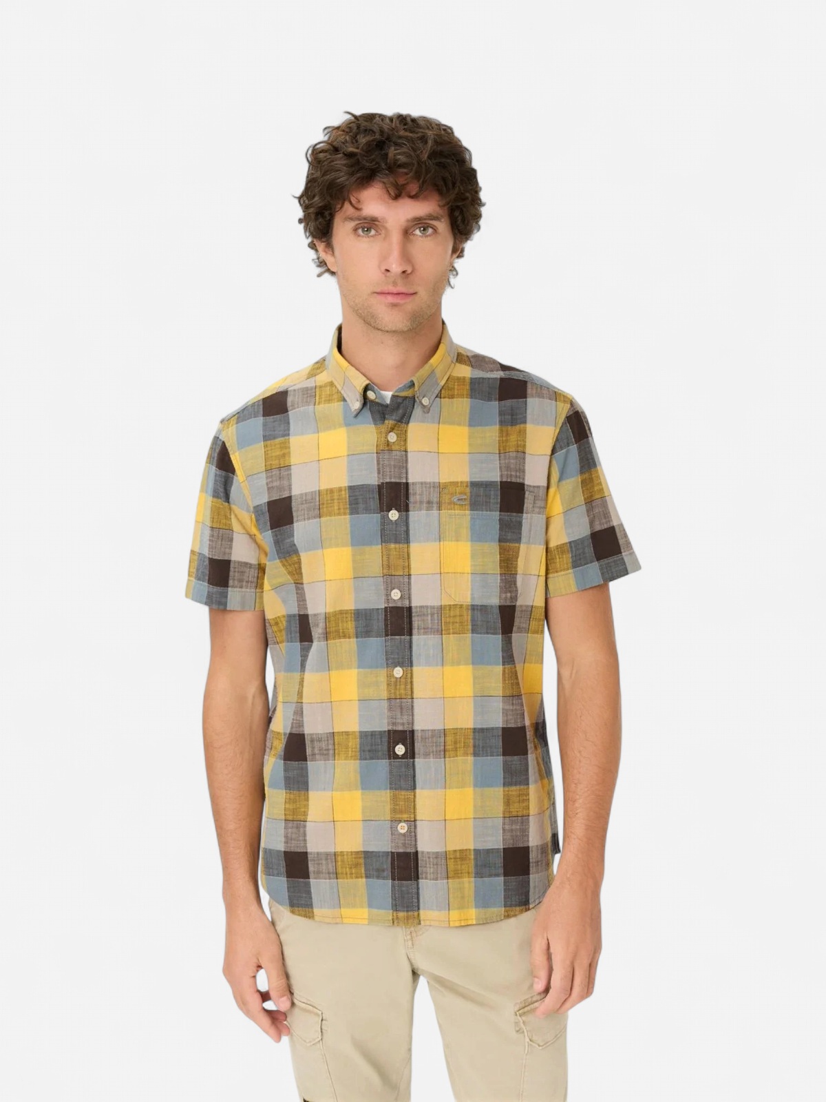 Camel Active miesten lyhythihainen kauluspaita Checked SS Shirt LOS, poltettu oranssi - Kekäle.fi
