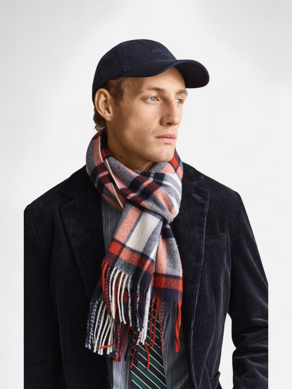 Gant miesten Huivi Checked Wool Scarf, Cream - Kekäle.fi