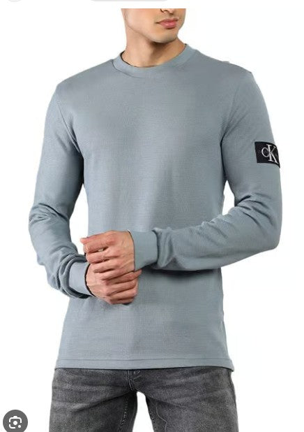 Calvin Klein Jeans miesten pitkähihainen paita Badge Waffle Tee, harmaa