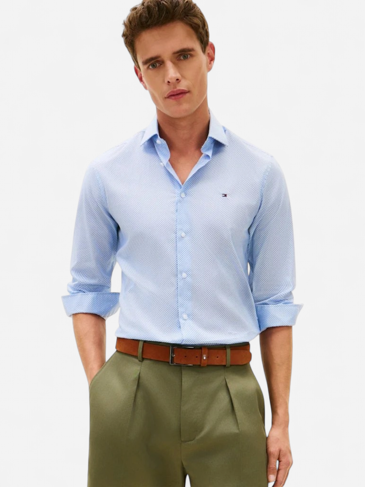 Tommy Hilfiger kauluspaita CL Micro Print Shirt, sininen kuosi - Kekäle.fi