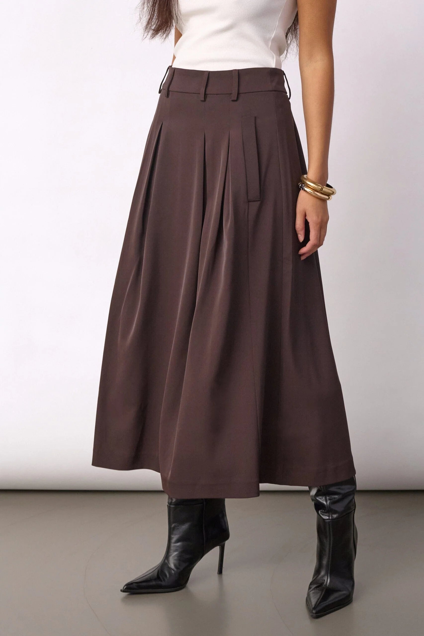 Co’Couture hame AliniCC Anya Pleat Skirt, tummanruskea