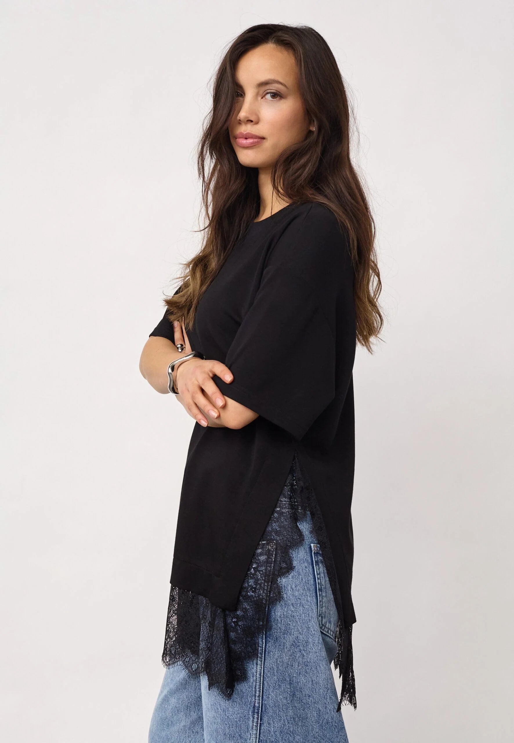 Co’Couture naisten T-paita Larsoncc Mix Lace Tee, musta