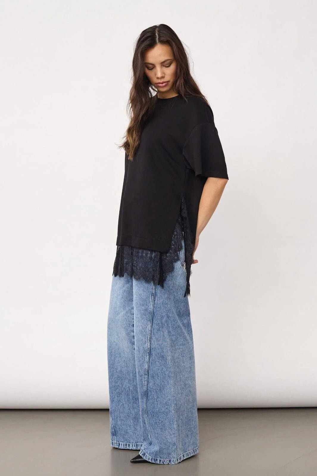 Co’Couture naisten T-paita Larsoncc Mix Lace Tee, musta