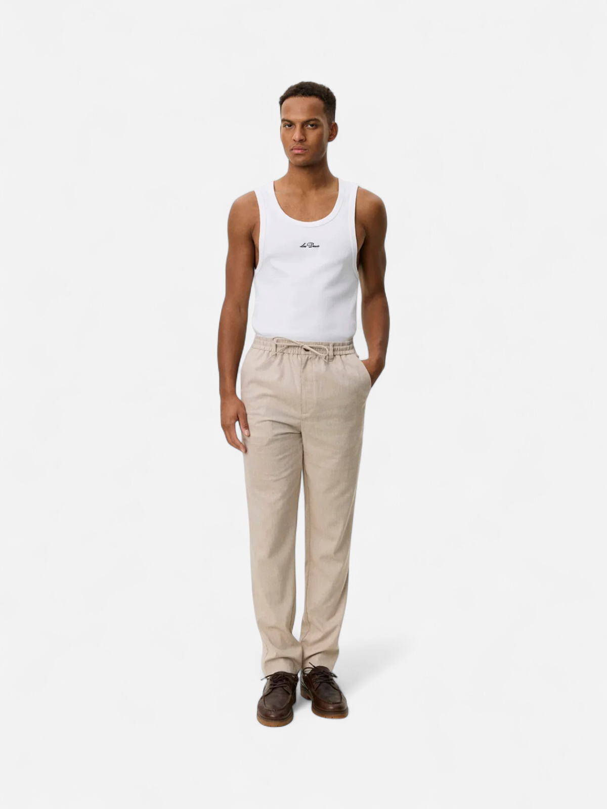 Les Deux miesten housut Como Tapered Slub Pants, beige - Kekäle.fi