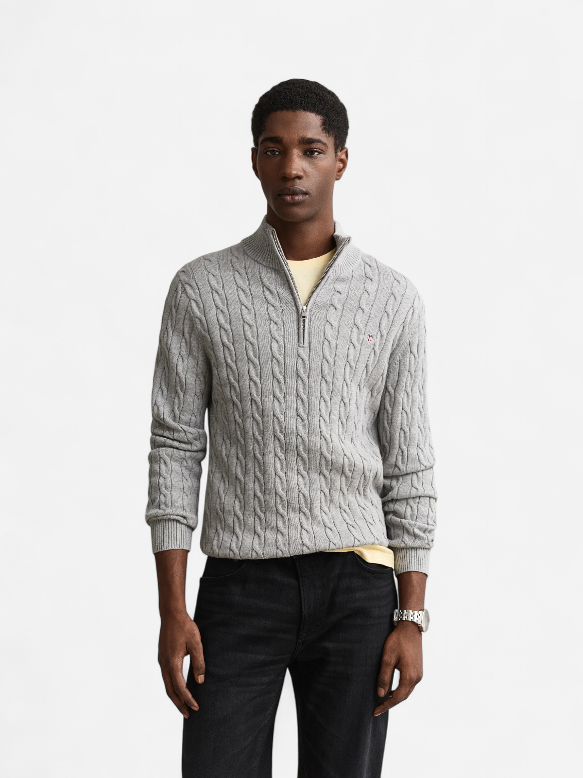 COTTON CABLE HALF ZIP VAALEANHARMAA MELEE - Kekäle.fi