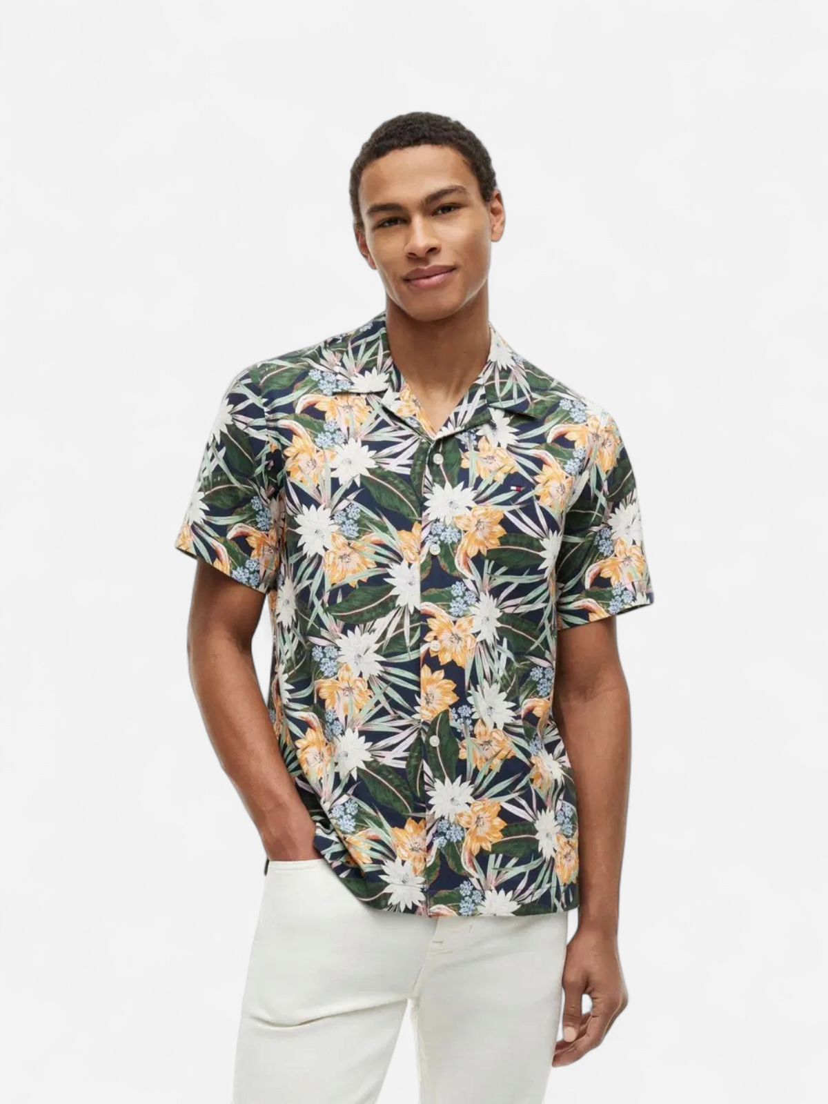 Tommy Hilfiger miesten lyhythihainen kauluspaita Cotton Floral, vihreä - Kekäle.fi