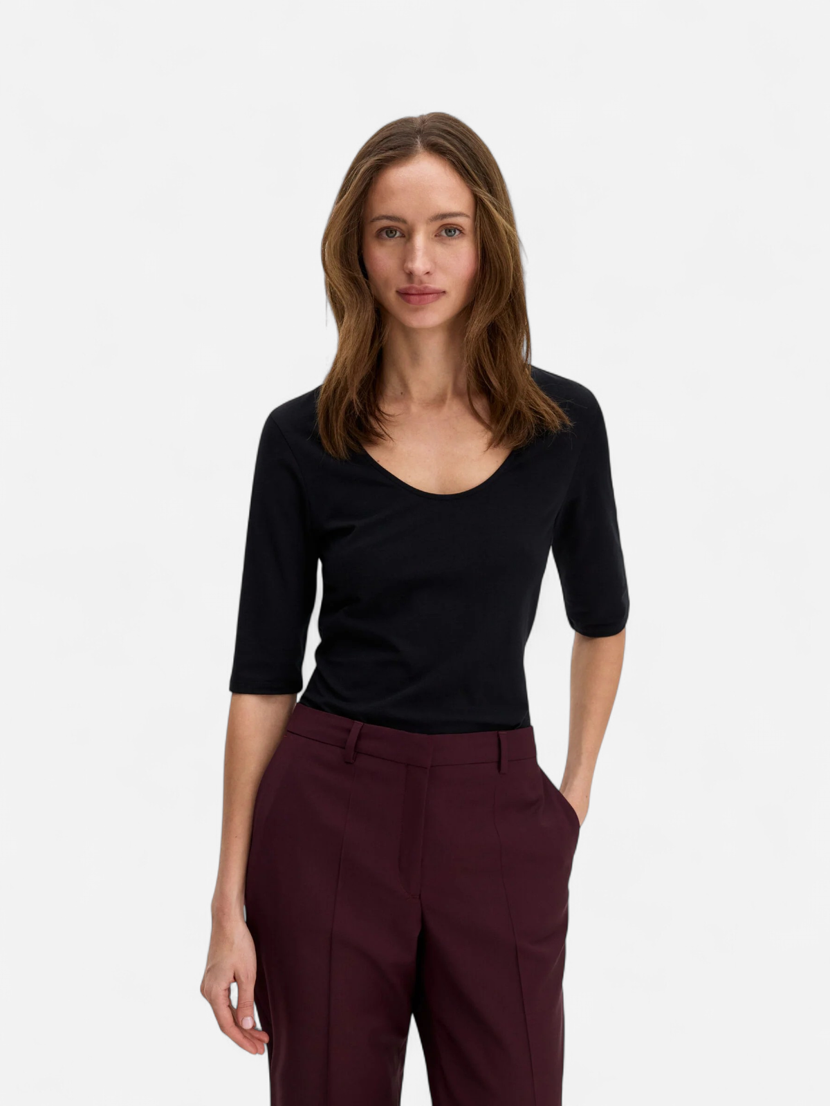 cotton stretch scoop neck top MUSTA - Kekäle.fi