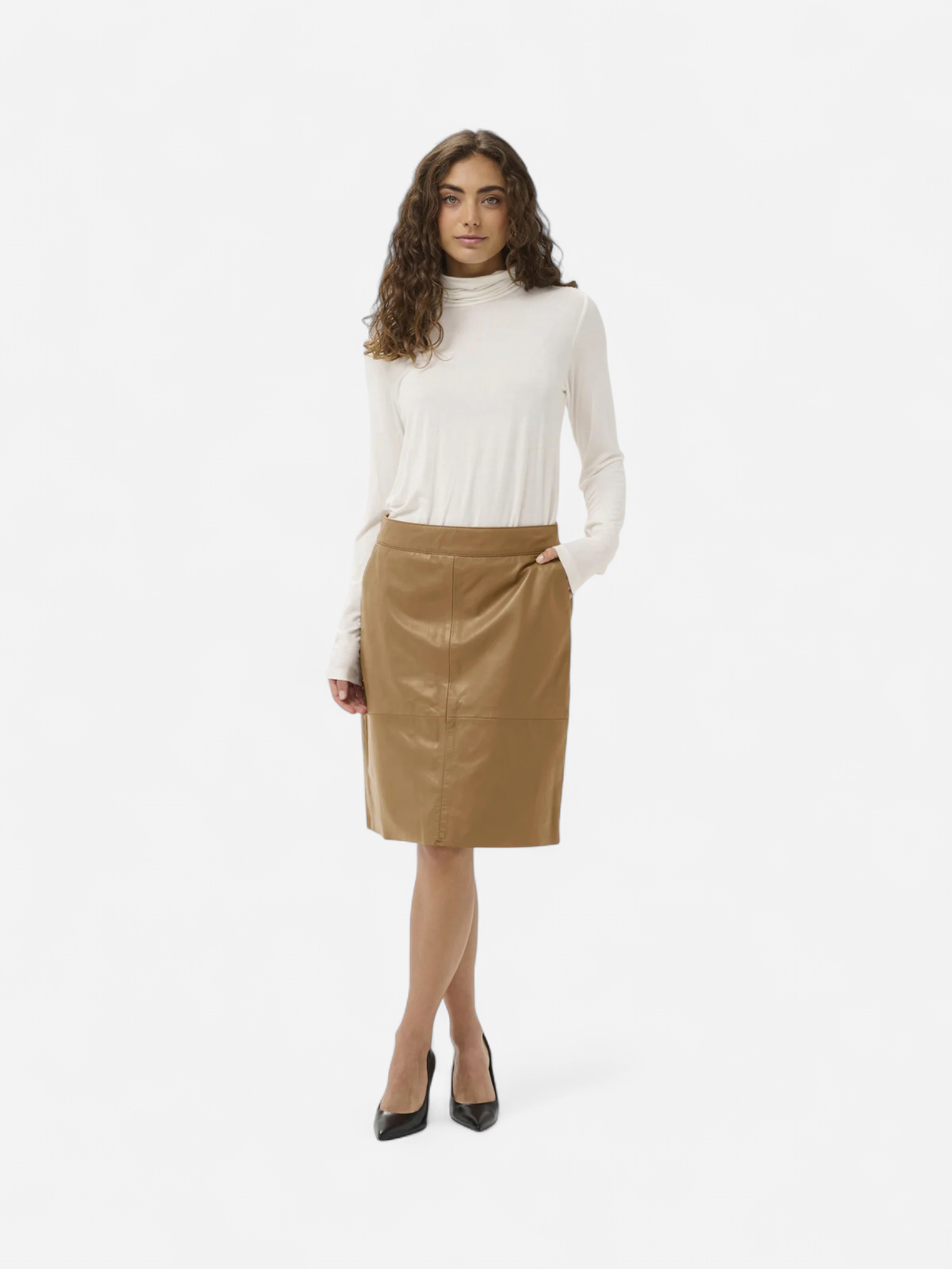 Culture naisten nahkahame Cuberta Leather Skirt, Tannin - Kekäle.fi