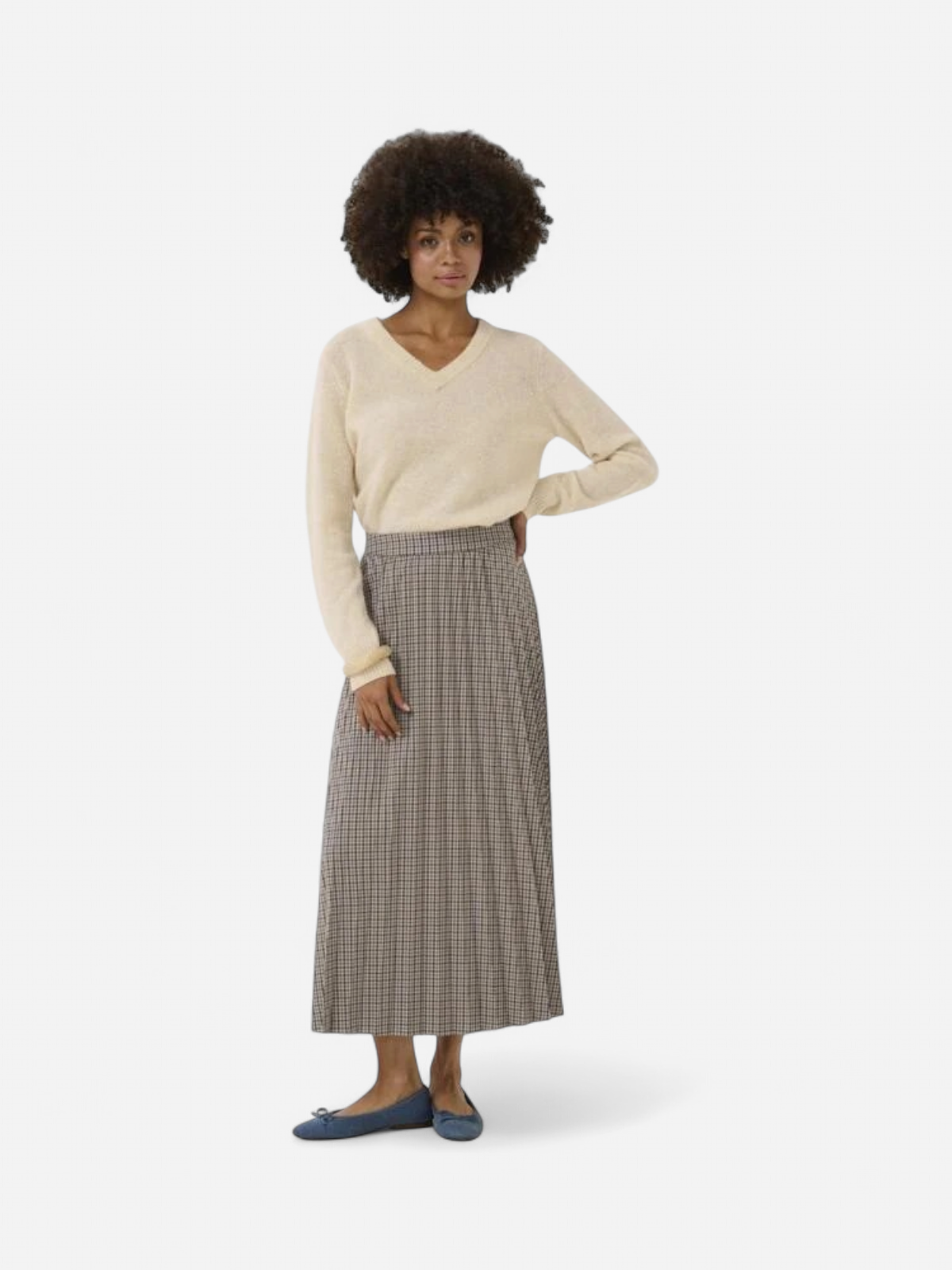 Culture naisten hame, CUCHECKA LONG SKIRT Brown Check - Kekäle.fi
