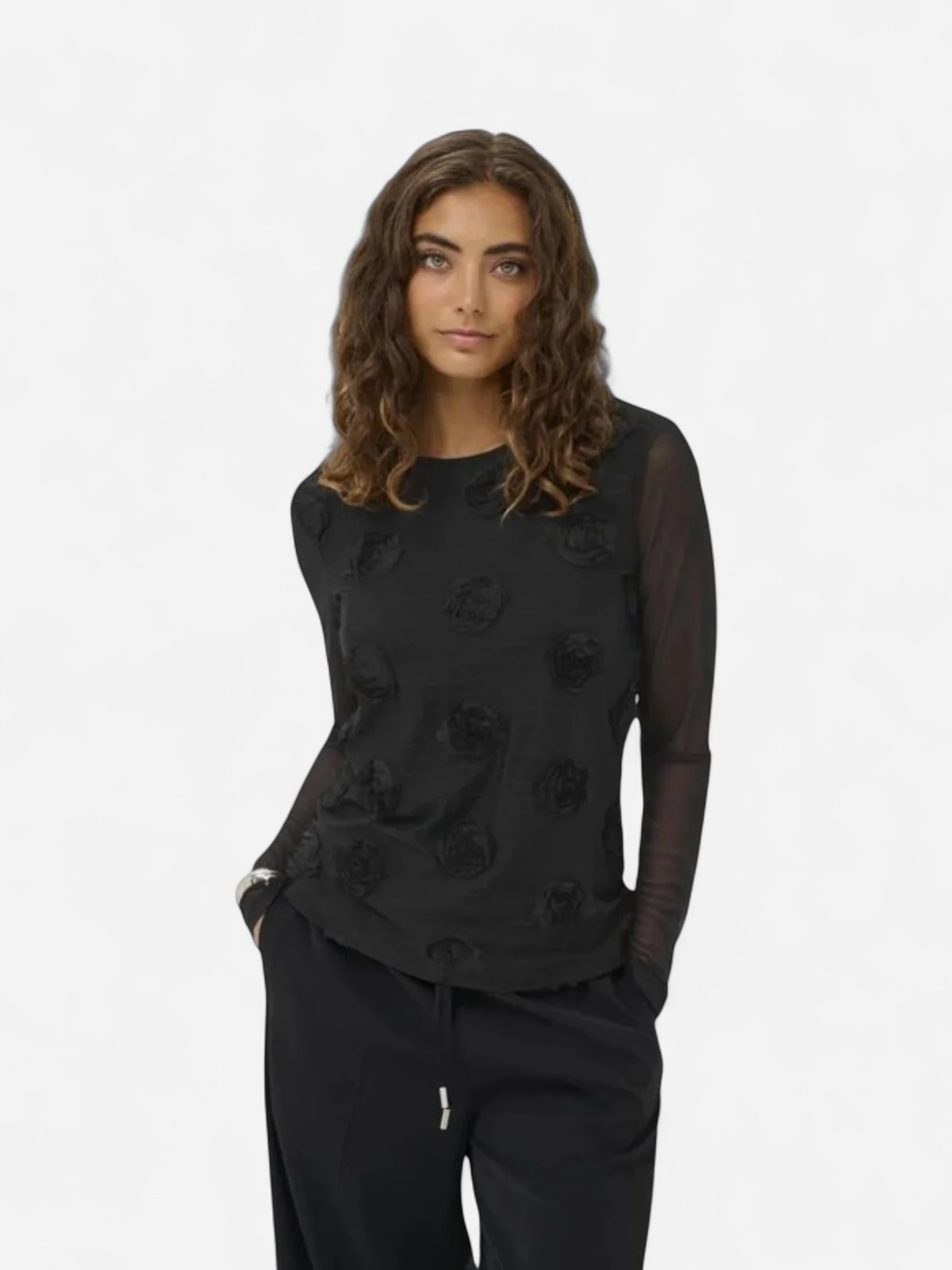 Culture Mascha Mesh O-Neck Blouse, musta - Kekäle.fi