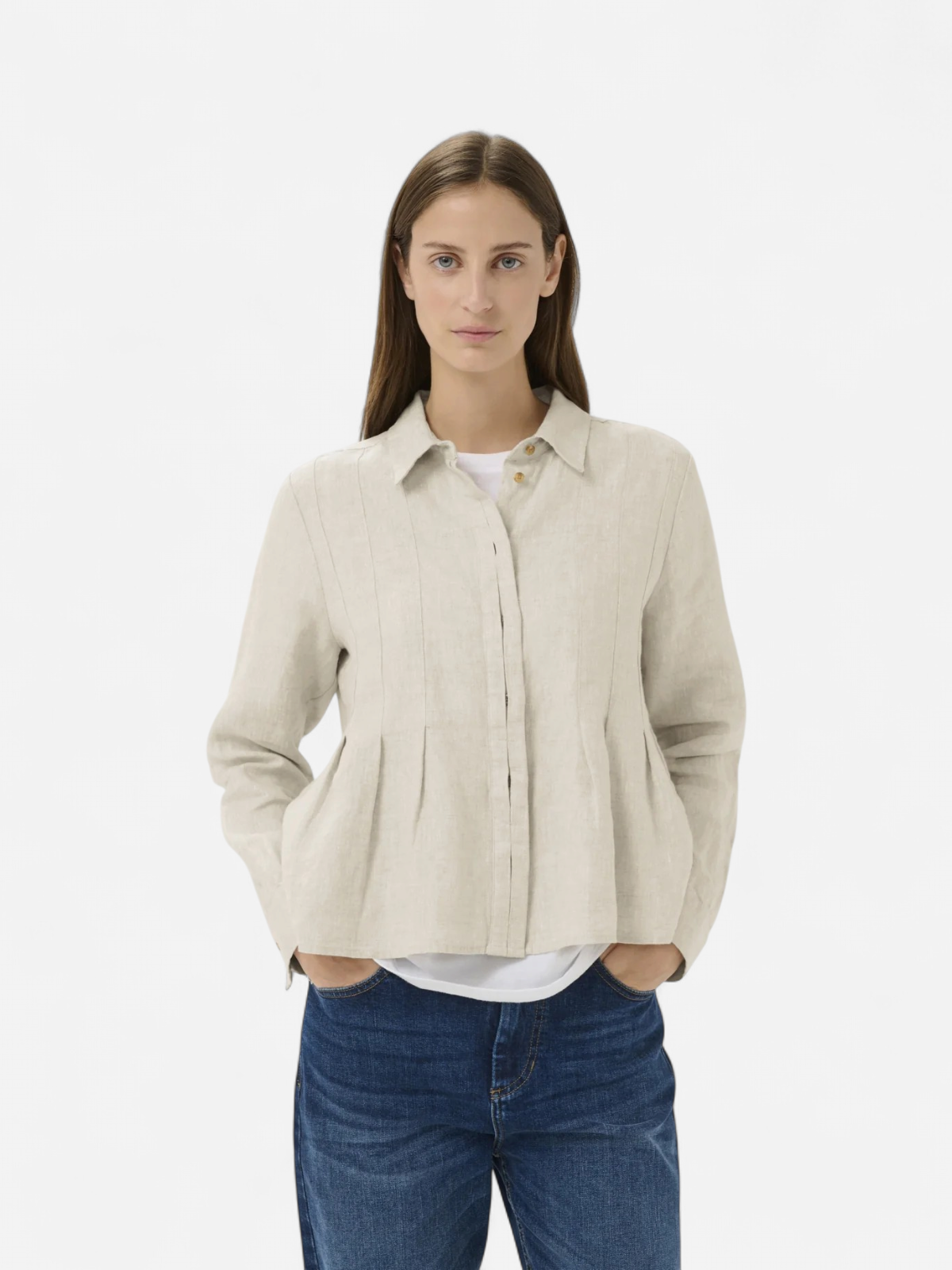 InWear naisten paitapusero Dilanaiw Pleated Shirt, Ecru Melange - Kekäle.fi
