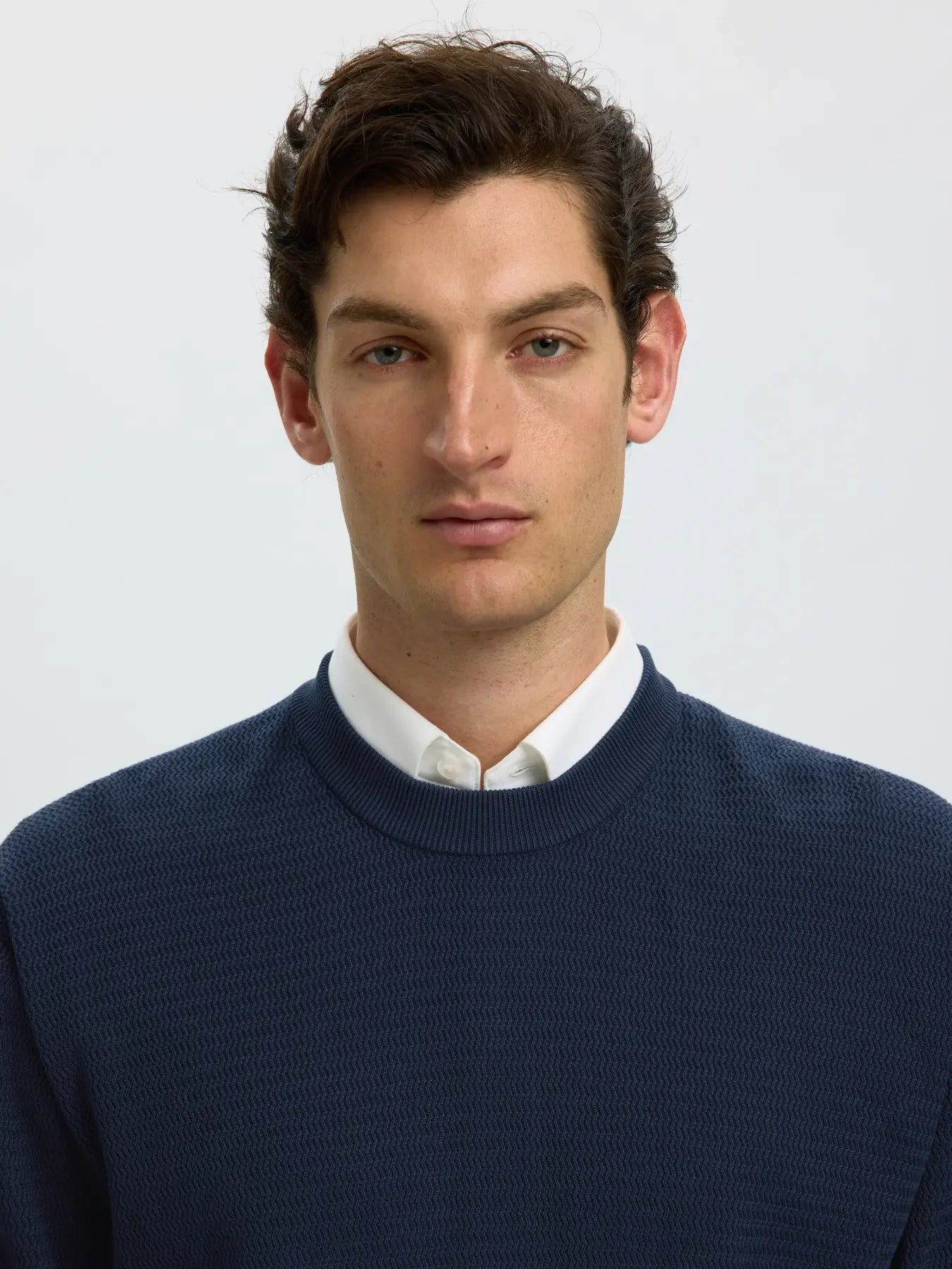 Selected miesten neulepusero Structure Crew Neck, Navy Blazer