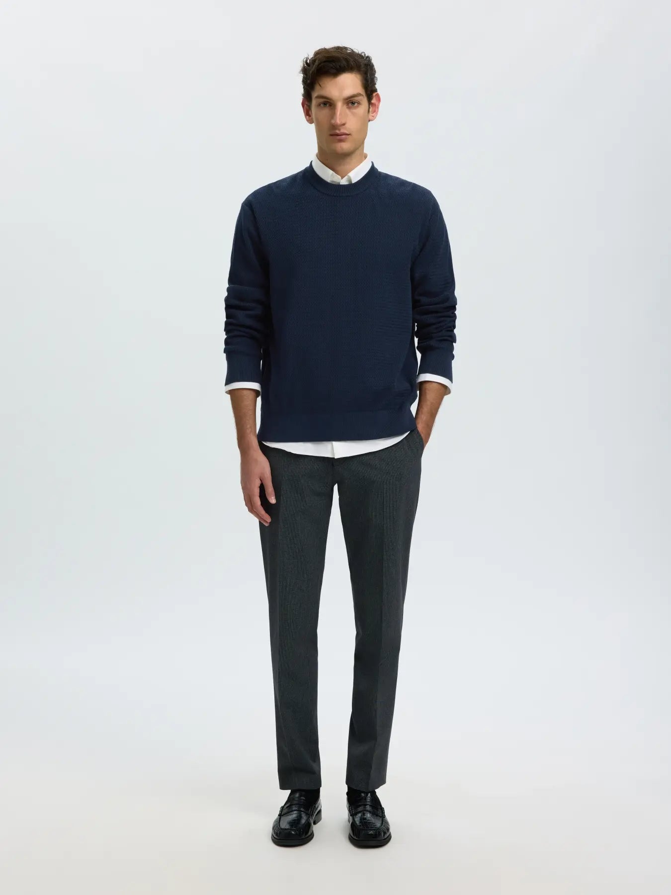 Selected miesten neulepusero Structure Crew Neck, Navy Blazer