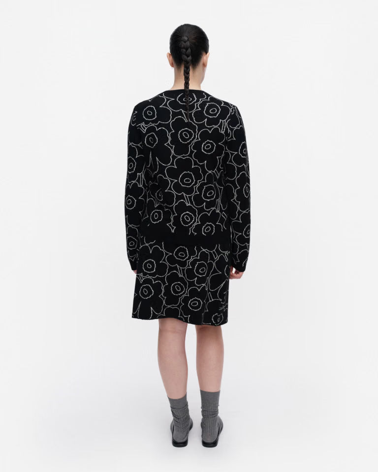 Marimekko naisten neuletakki Villi Piirto Unikko, Musta kuosi