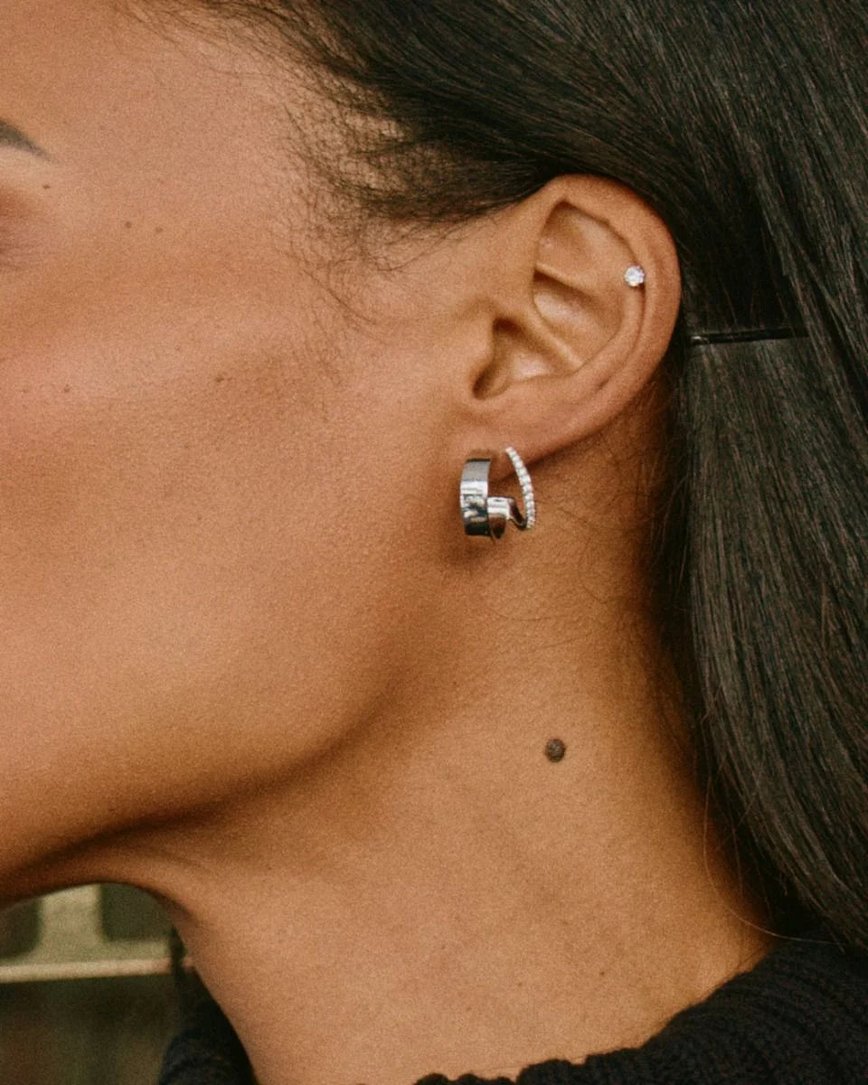 Edblad korvakorut, PLIÉ HOOPS DOUBLE STEEL Hopeanharmaa