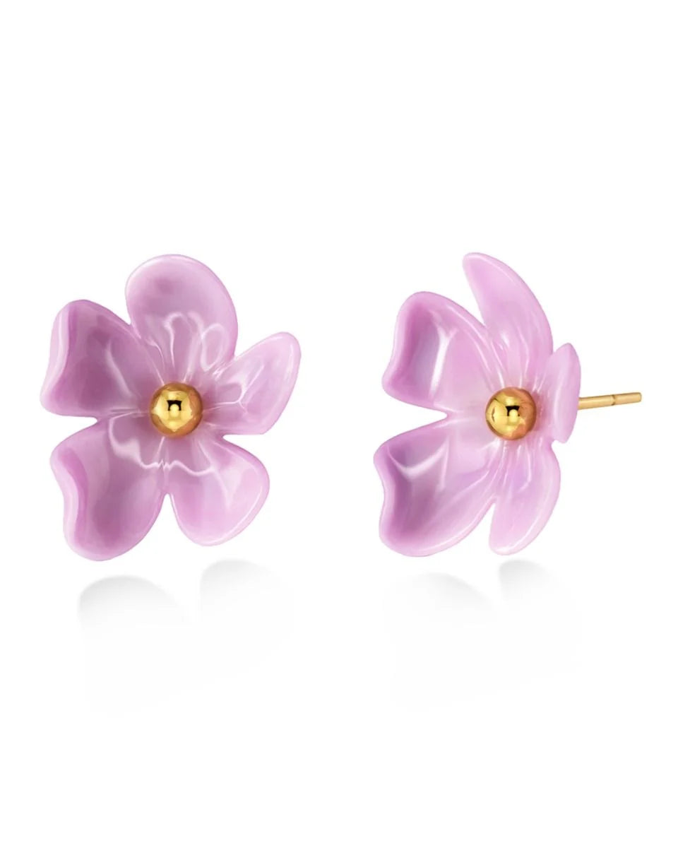 Edblad naisten korvakorut Wildflower Studs Fuchsia, Gold pleated