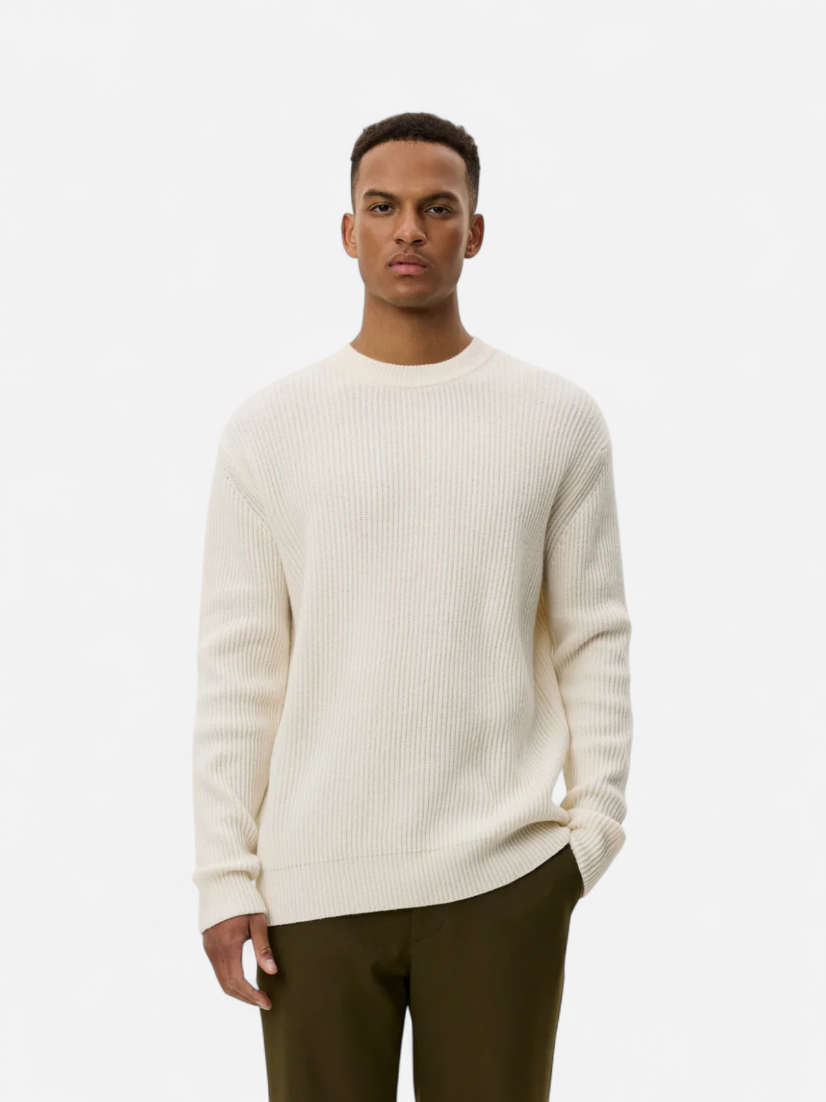 Les Deux miesten neulepusero Eddie Wool Rib Crewneck Knit, valkoinen - Kekäle.fi