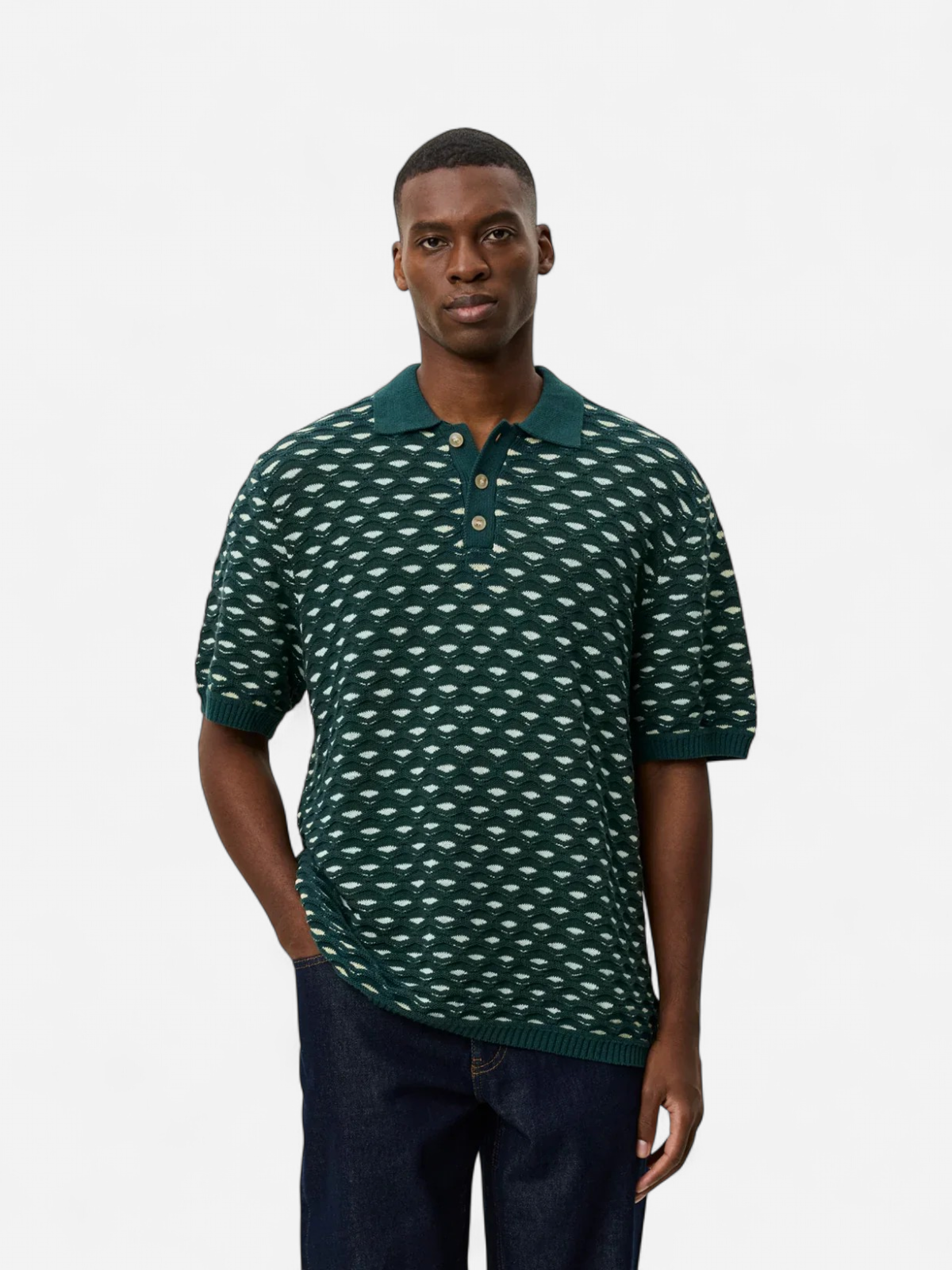 Les Deux miesten paita Esmay Shell Knitted Polo, vihreä - Kekäle.fi