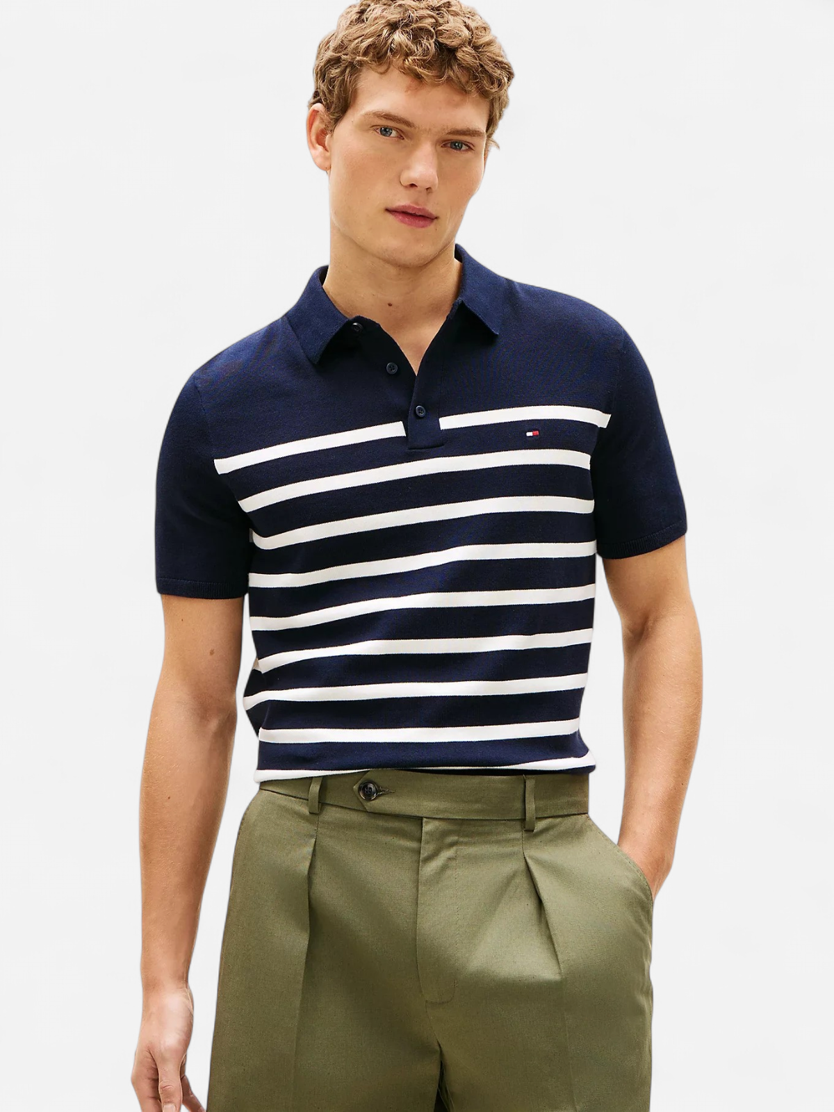 Tommy Hilifger miesten pikeepaita Essential Cotton Knitted Polo, raidallinen sininen - Kekäle.fi