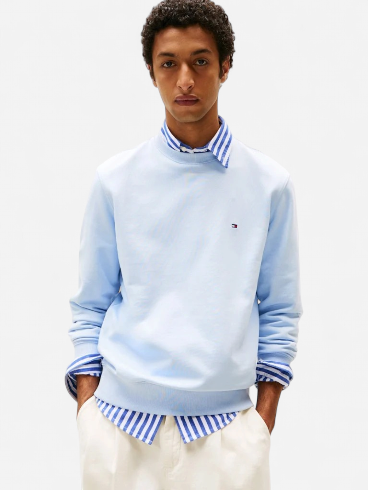 Tommy Hilfiger miesten collegepaita Essential Terry Crewneck, vaaleansininen - Kekäle.fi