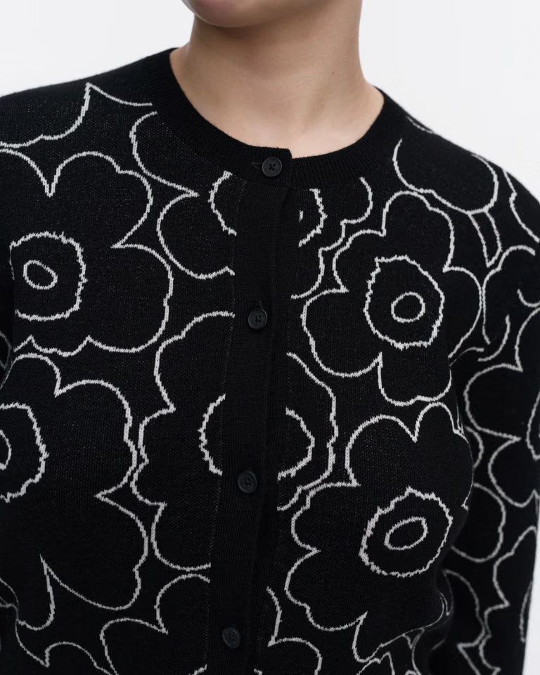 Marimekko naisten neuletakki Villi Piirto Unikko, Musta kuosi