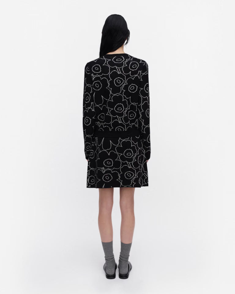 Marimekko naisten neuletakki Villi Piirto Unikko, Musta kuosi