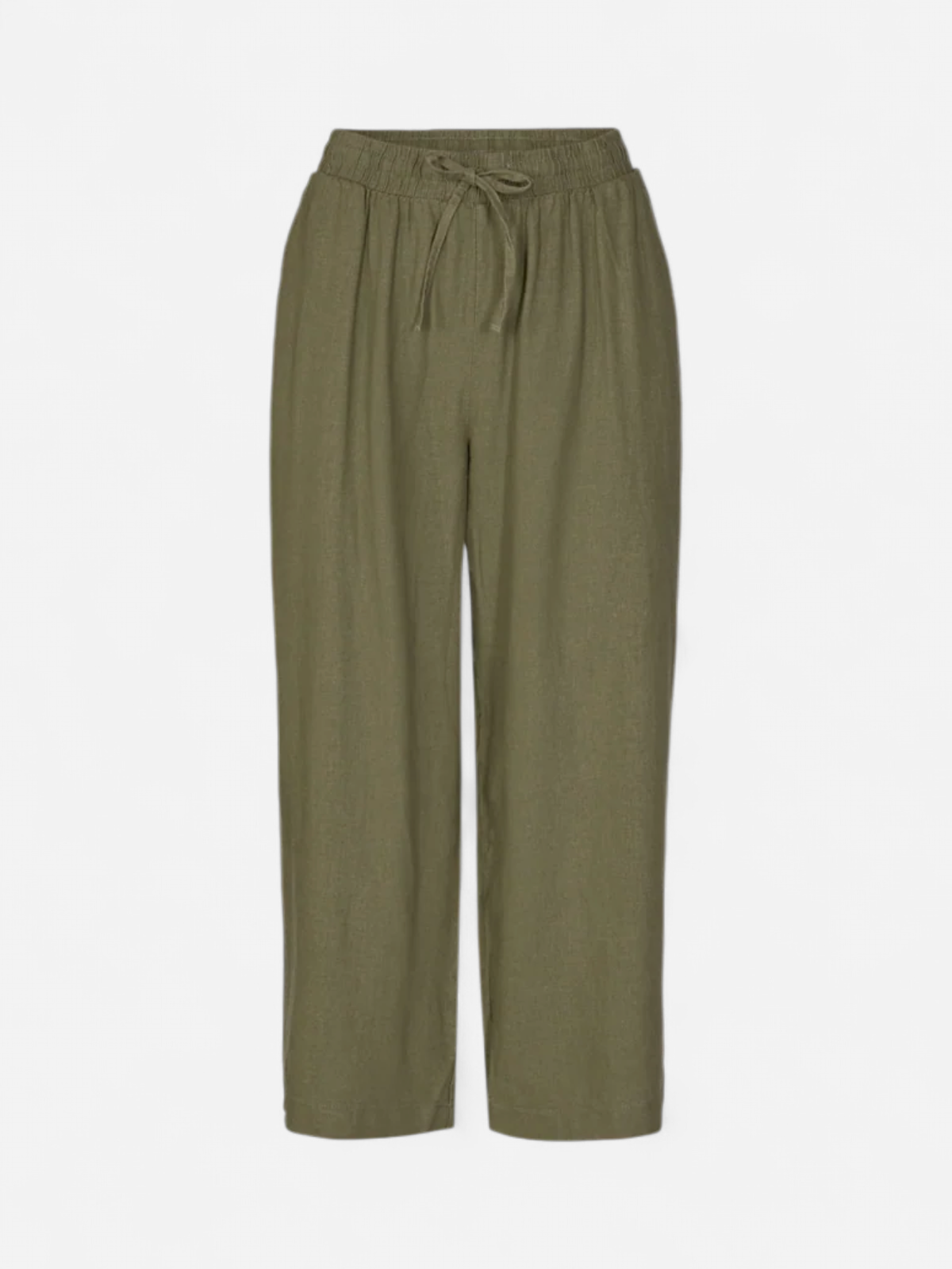 Freequent Naisten housut LA PANT 7/8 LINEN Khaki - Kekäle.fi