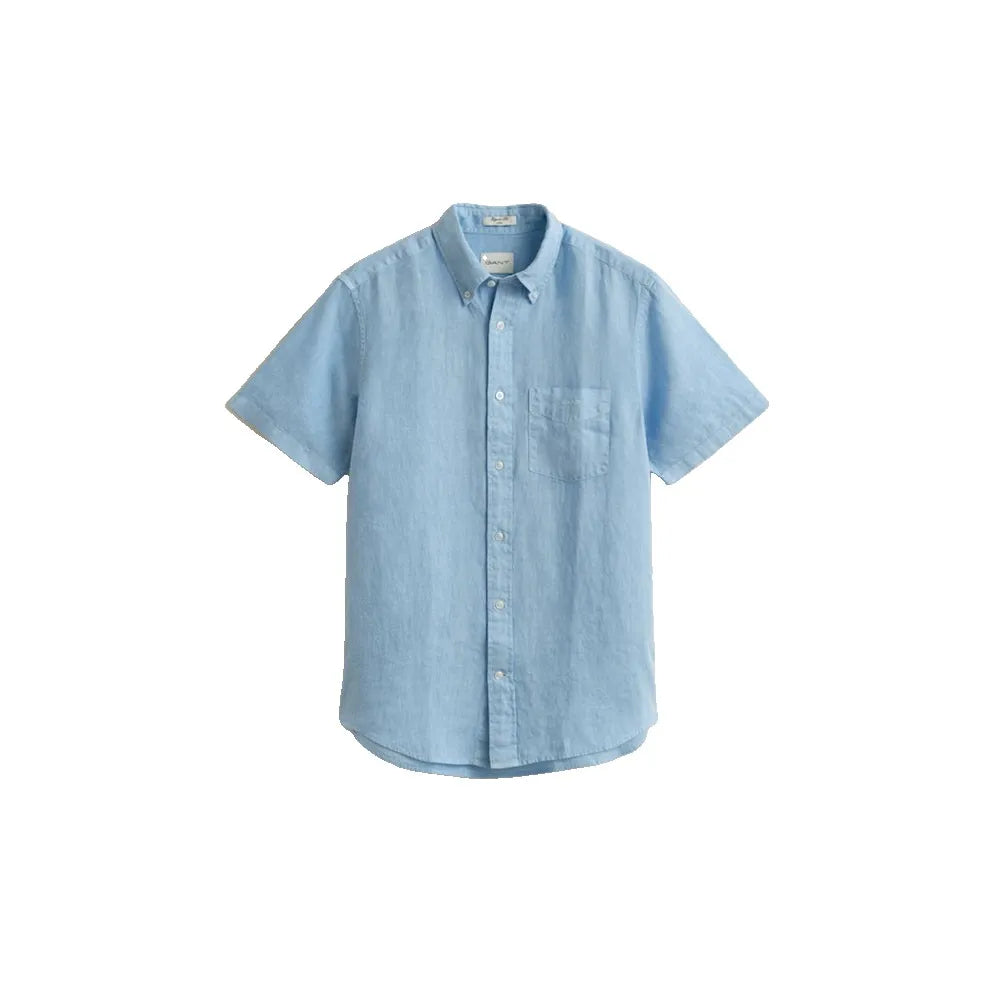Gant miesten kauluspaita lyhythihainen Garment-Dyed Linen SS Shirt, keskisininen
