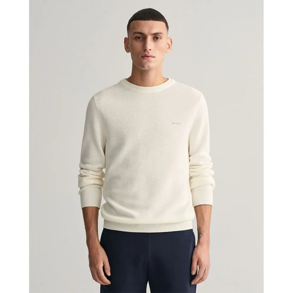 Gant miesten neulepusero K Cotton Pique C-Neck, kerma