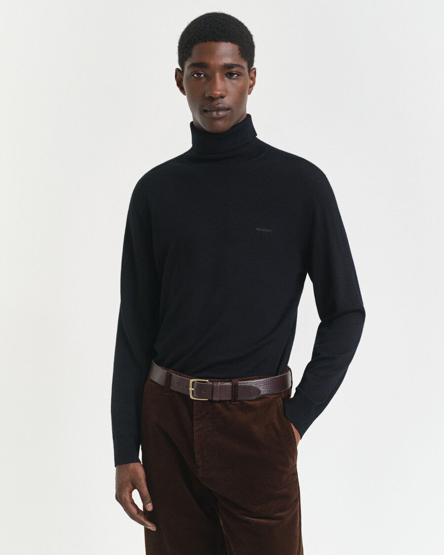 Gant miesten neulepusero Extrafine Merino Wool Turtleneck, musta