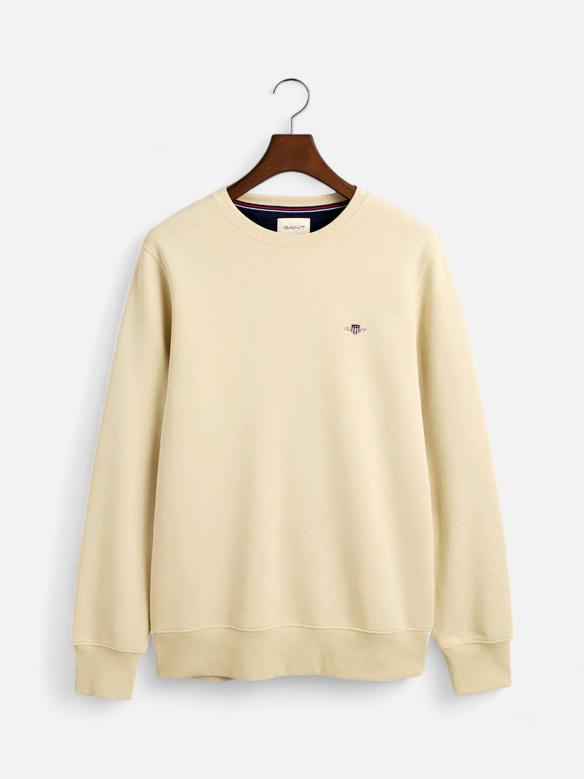 Gant Miesten Collagepaita, REG SHIELD C-NECK Vaalea Beige - Kekäle.fi